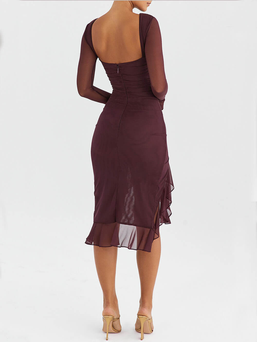 Burgundy-muse Ruffle Midi Dress