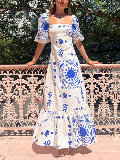 Vacation Puff Sleeve Maxi Dress