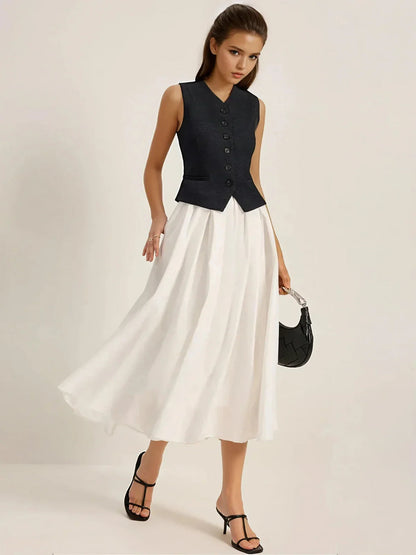 Slim Fit High Waist Pleated Skirt