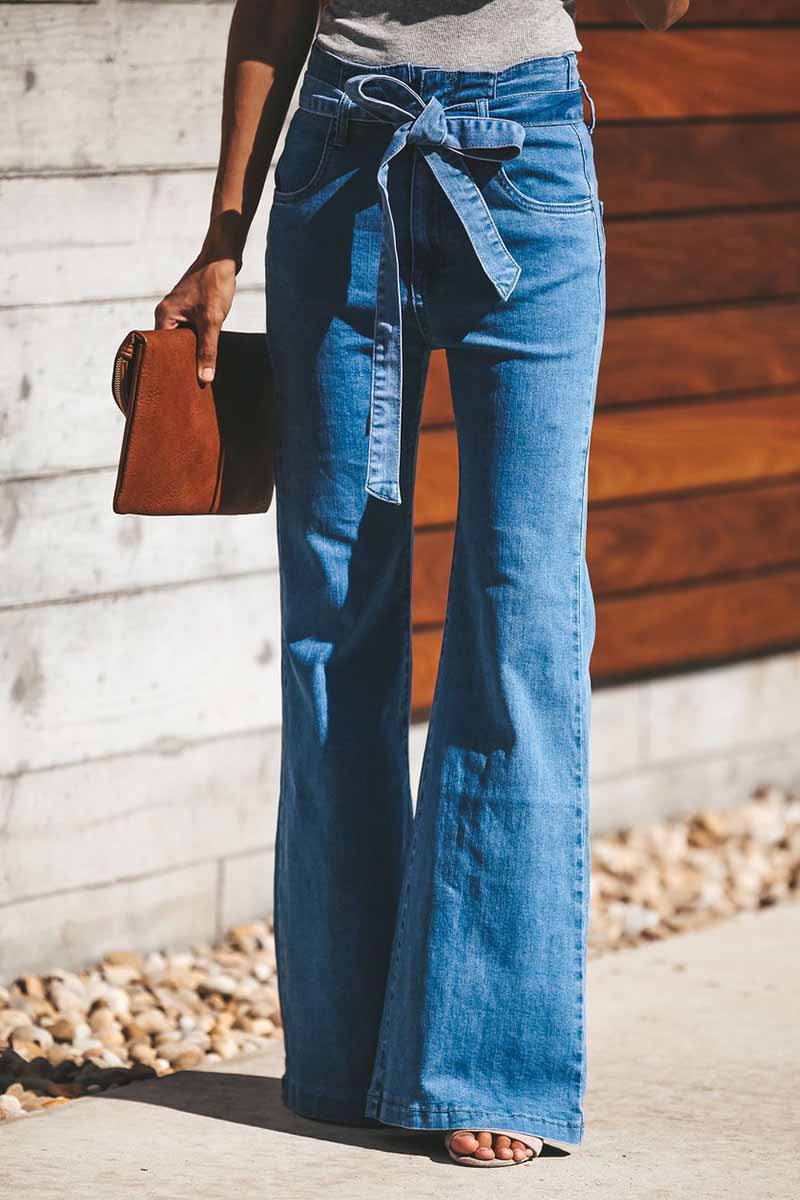 High-waist High-elastic Flared Pants (including Belt)