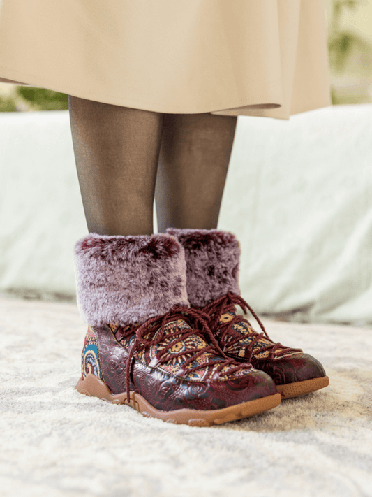 Soffia | Ankle Fur Lace Up Leather Combat Boot