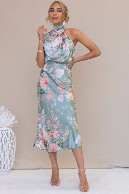 Wine Country Dates Halter Neck Elastic Waist Maxi Dress