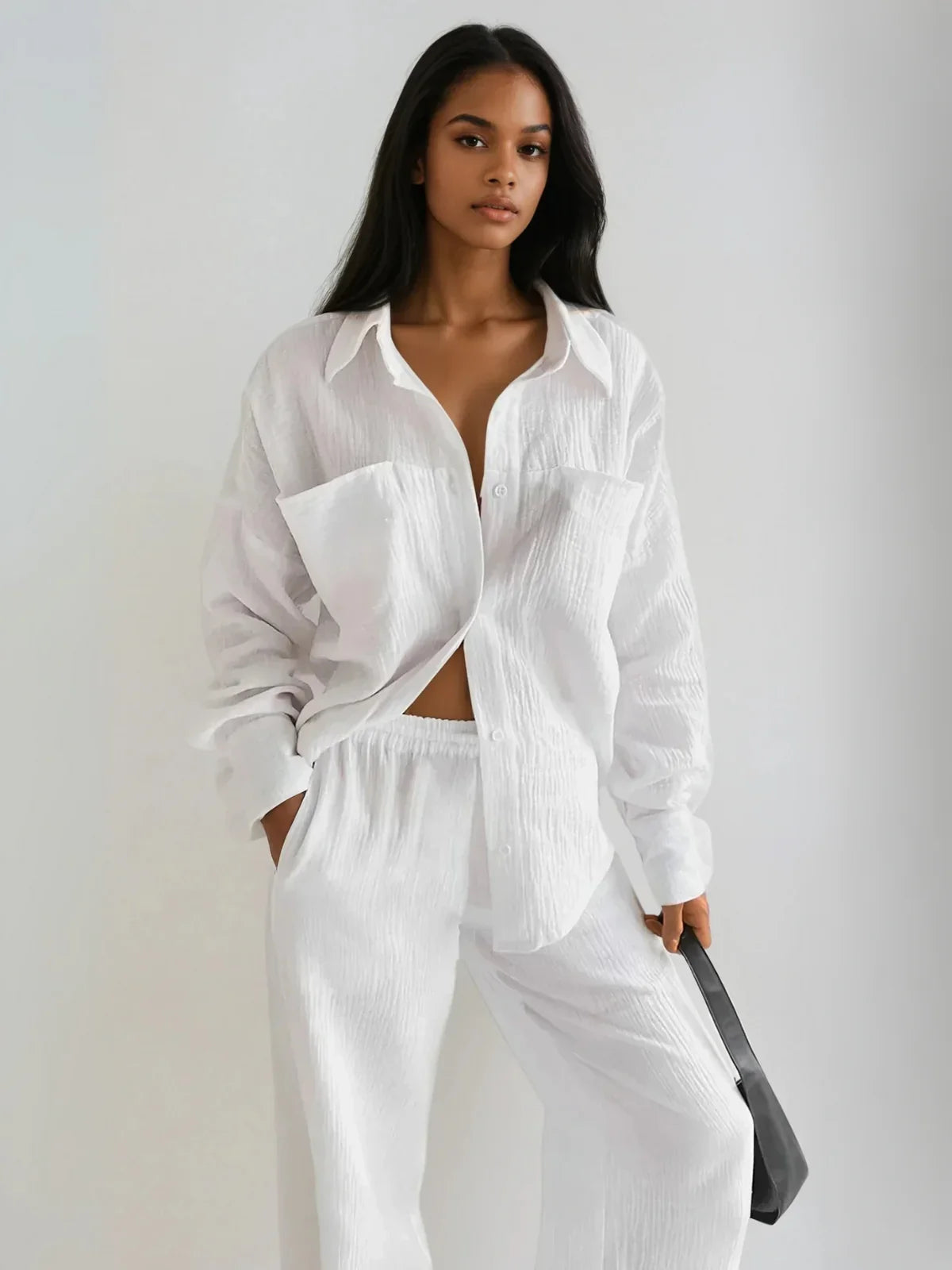 Loose Minimalist Cotton Shirt & Pants Matching Set