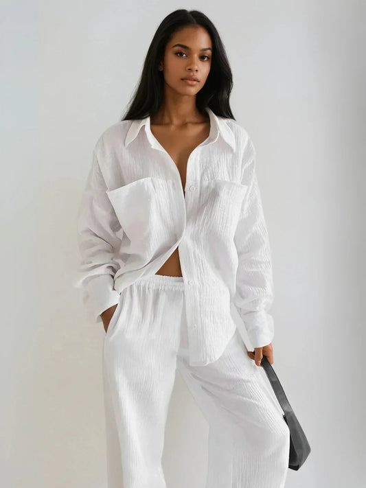 Loose Minimalist Cotton Shirt & Pants Matching Set