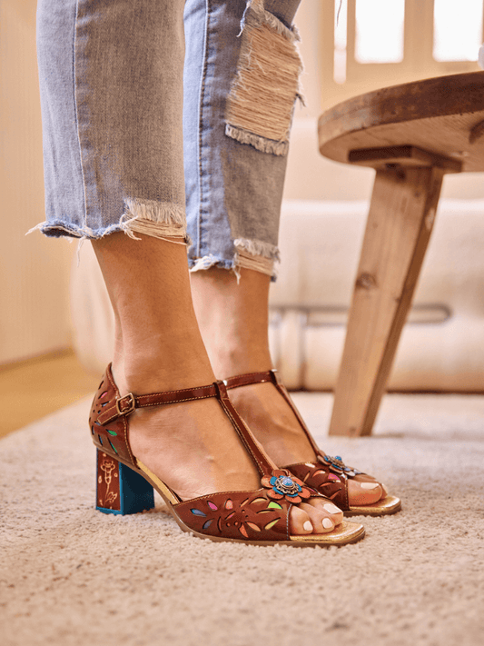 Soffia | Roselynn Perforated T-strap Pump