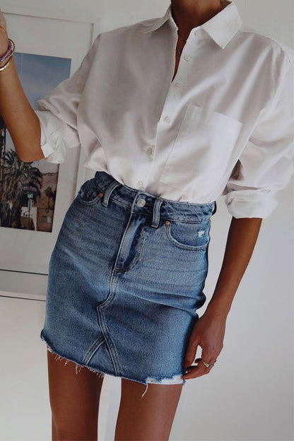 Raw Hem Ripped Denim Mini Skirt
