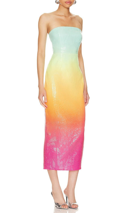 Strapless Sequin Ombre Maxi Dress in Multi-color
