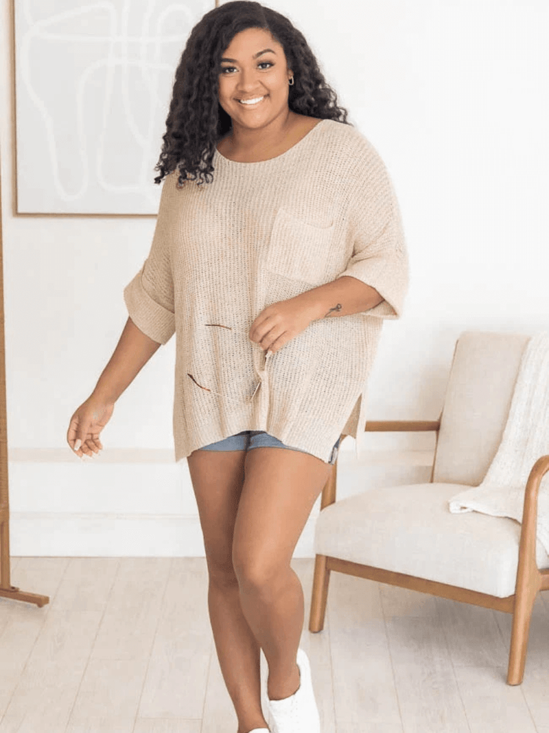Demetra Ribbed Knit Sweater - Beige