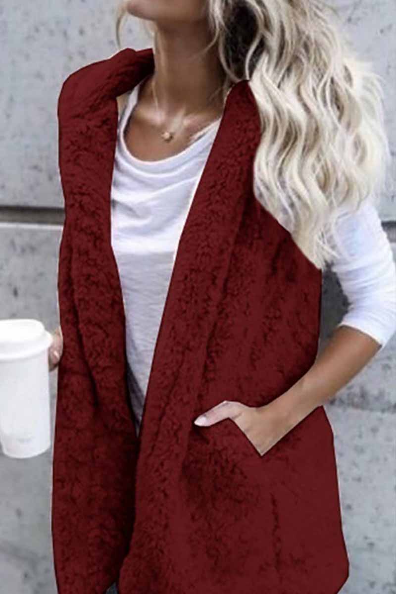Hooded Thin Plush Coat With Pocket