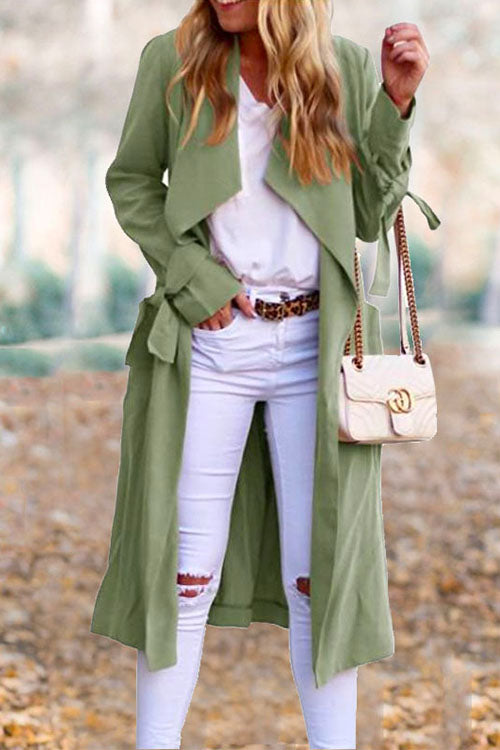Moxidress Drap Front Tie Waist Fall Midi Cardigan