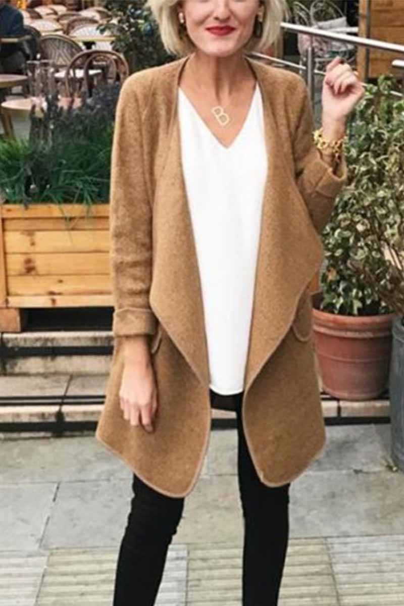 Color Loose Coat With Pockets