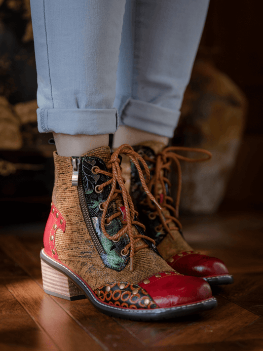 Soffia | Studded Lace Up Leather Ankle Boot