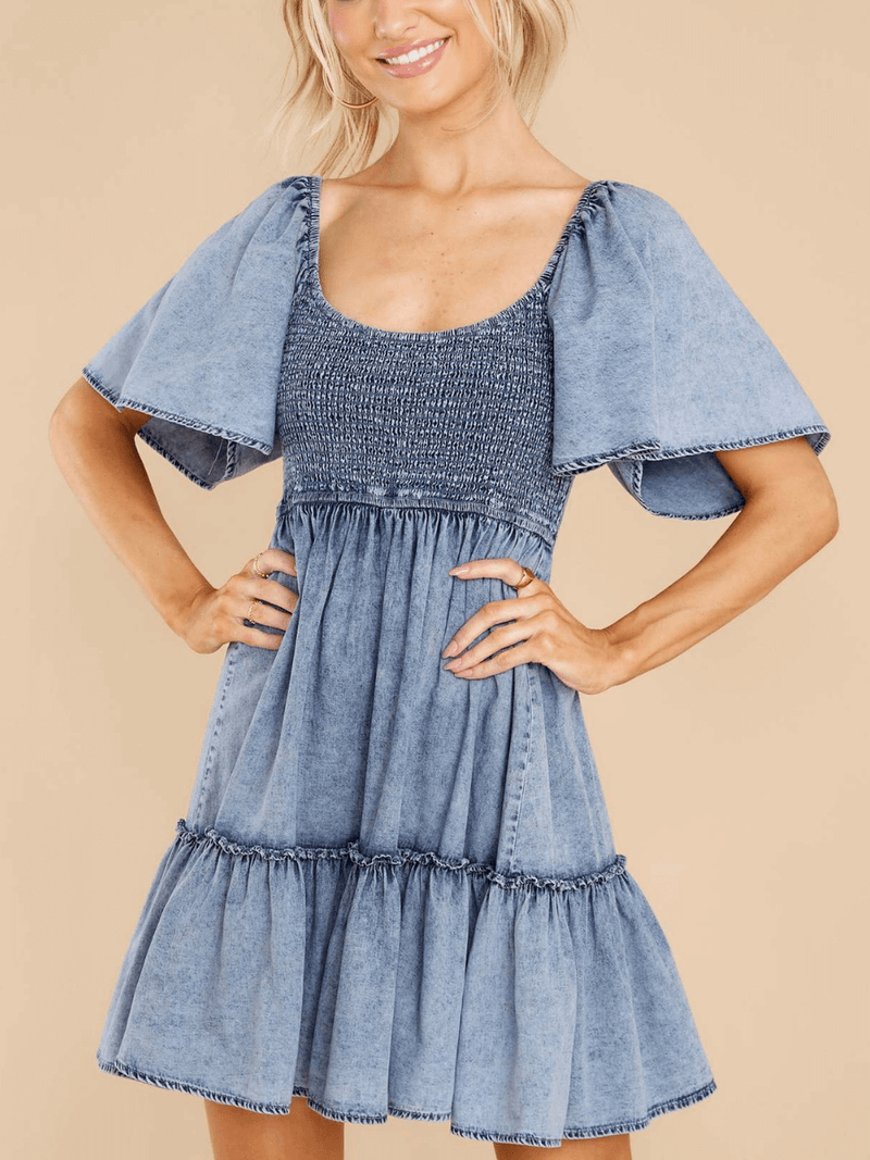Billy Denim Smocked Babydoll Mini Dress
