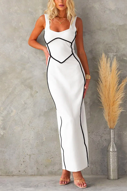 Backless Color Block Knit Sleeveless Maxi Dress