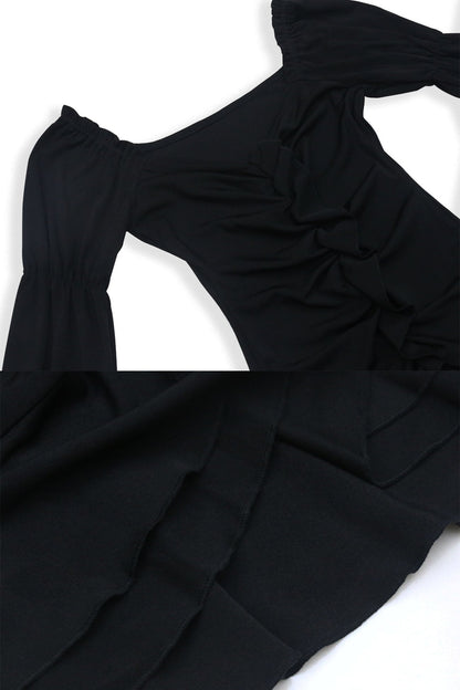 Pleated Balloon Sleeve Mini Dress