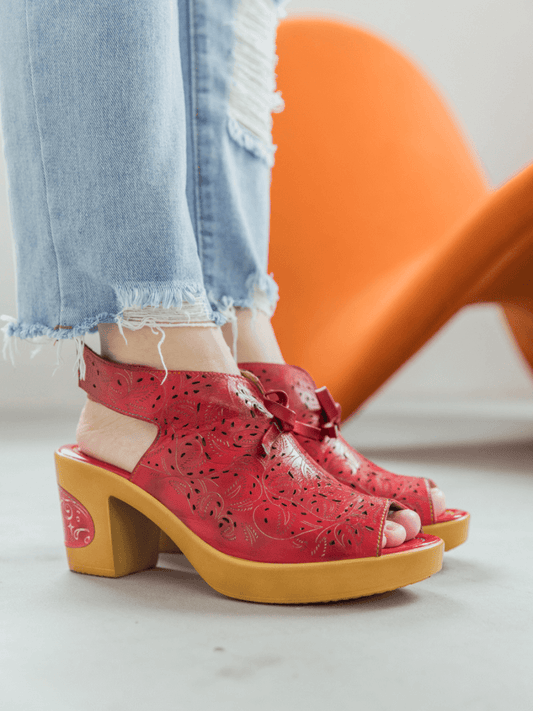 Soffia | Red Perforated Genuine Leather Sandal