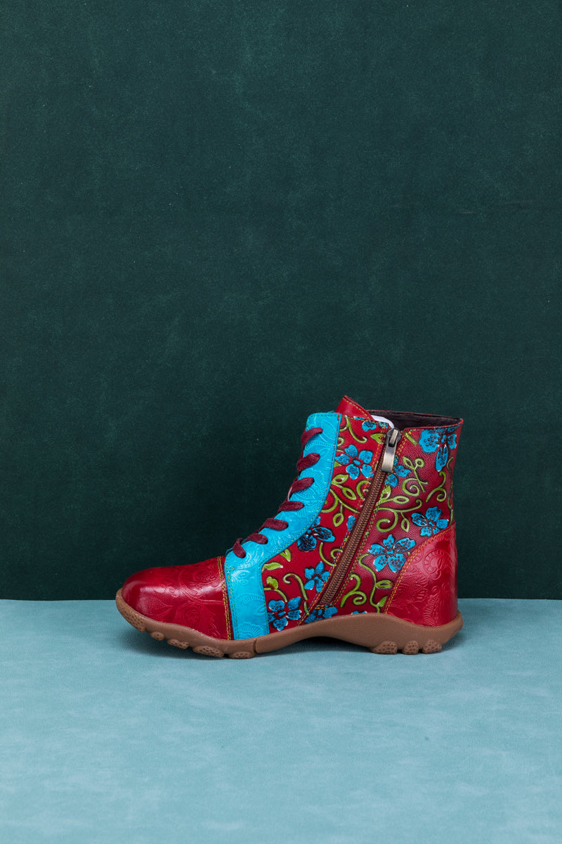 Soffia | Swirl Embossed Lace Up Leather Combat Boot