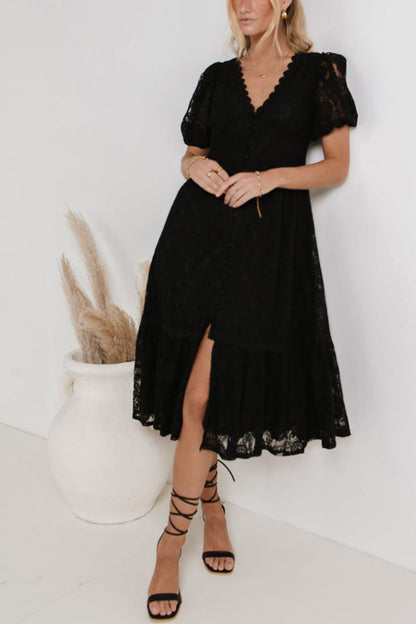 Lace Single-breasted Midi Dress