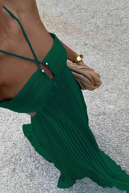 Halterneck Cutout Pleated Maxi Dress