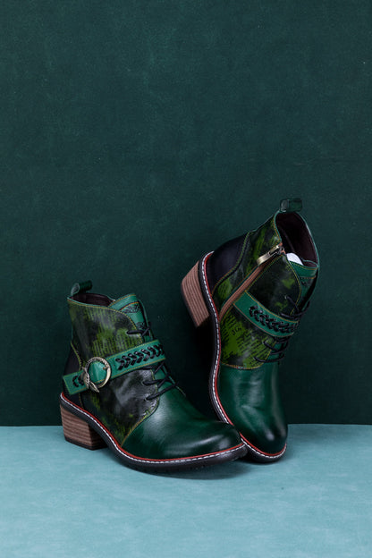 Soffia | Dark Green Leather Ankle Boot