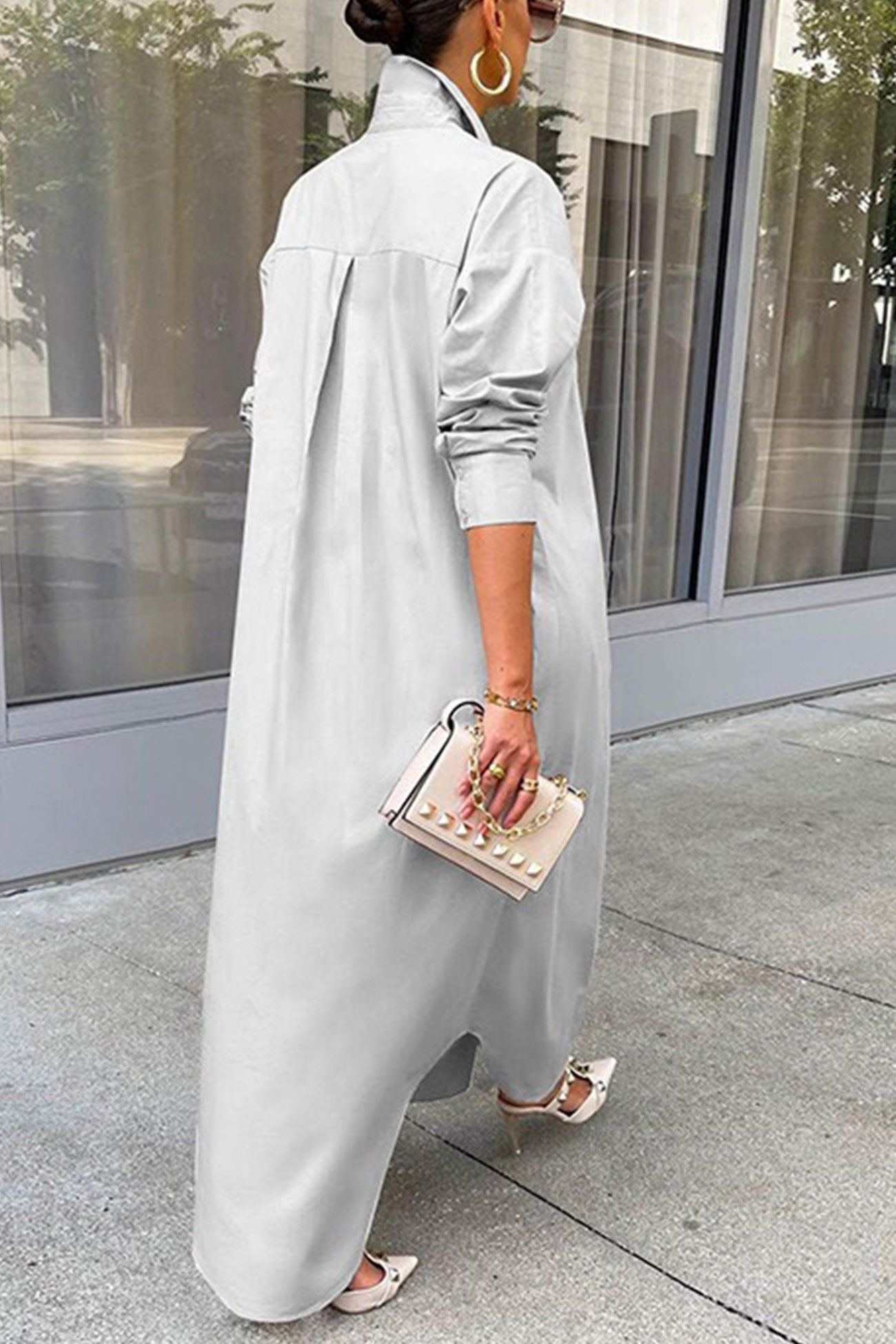 Color Single-breasted Long Blouse