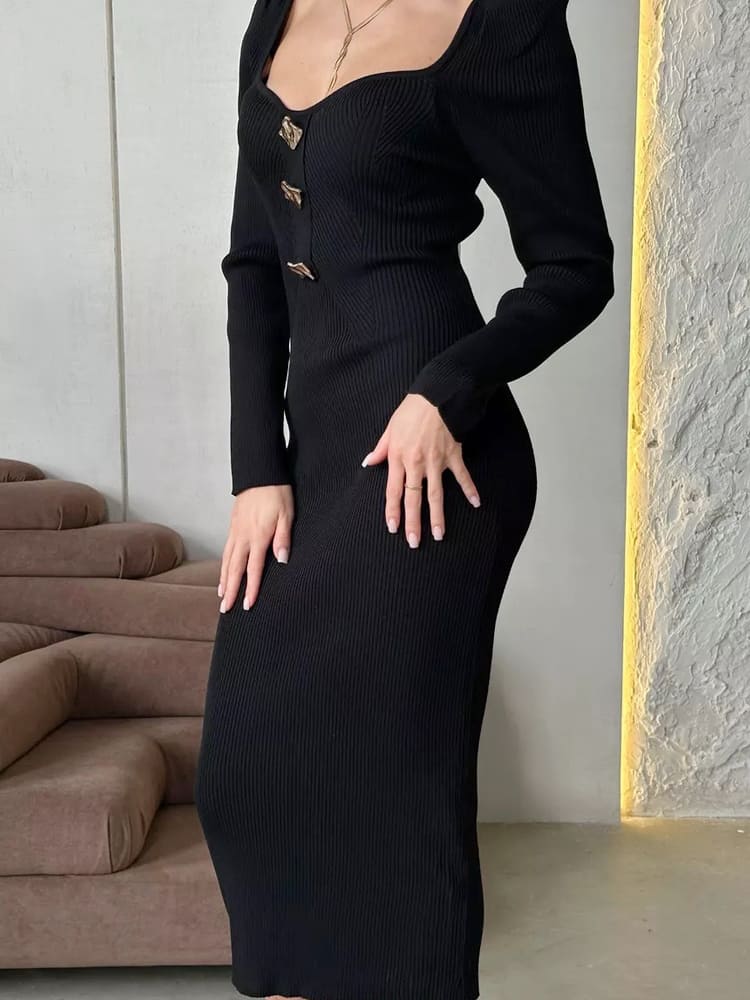 Slim Fit High-waist Knit Sweater Dress