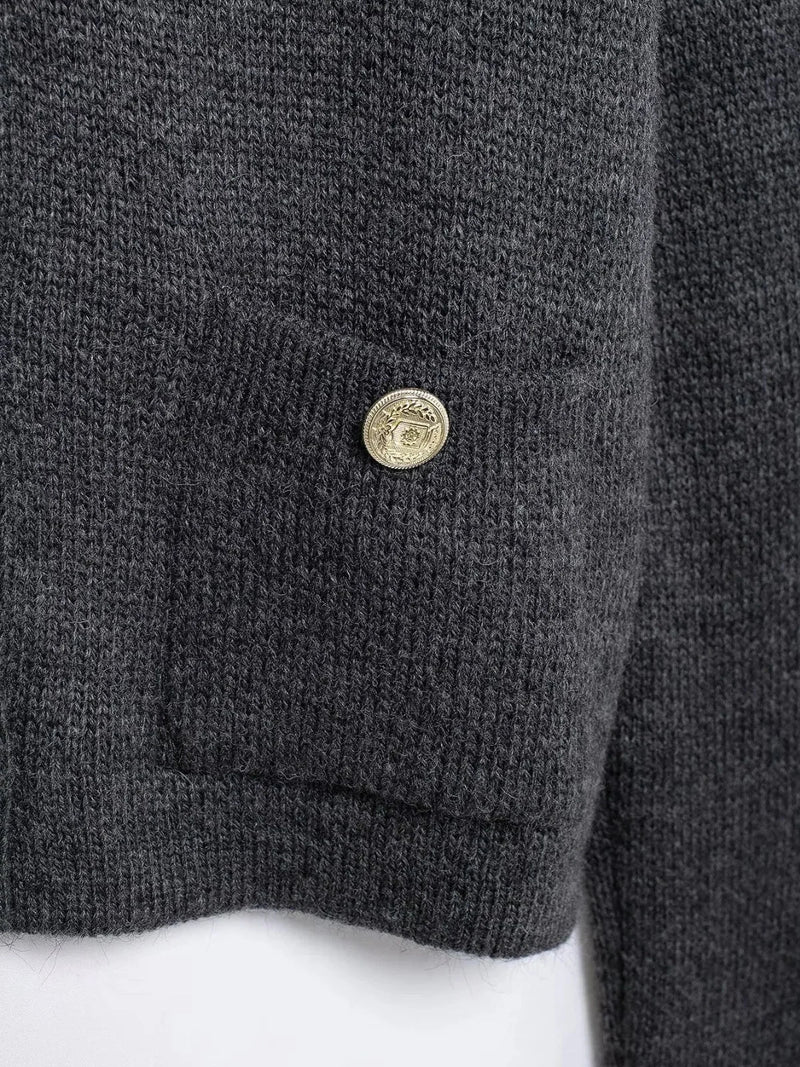Gold Decorated Row Button Short Knitted Cardigan