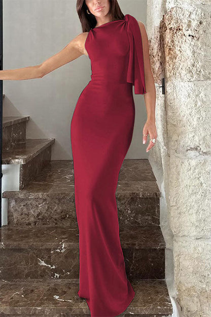 Moxidress Sleeveless Tie Shoulder Bodycon Maxi Dress