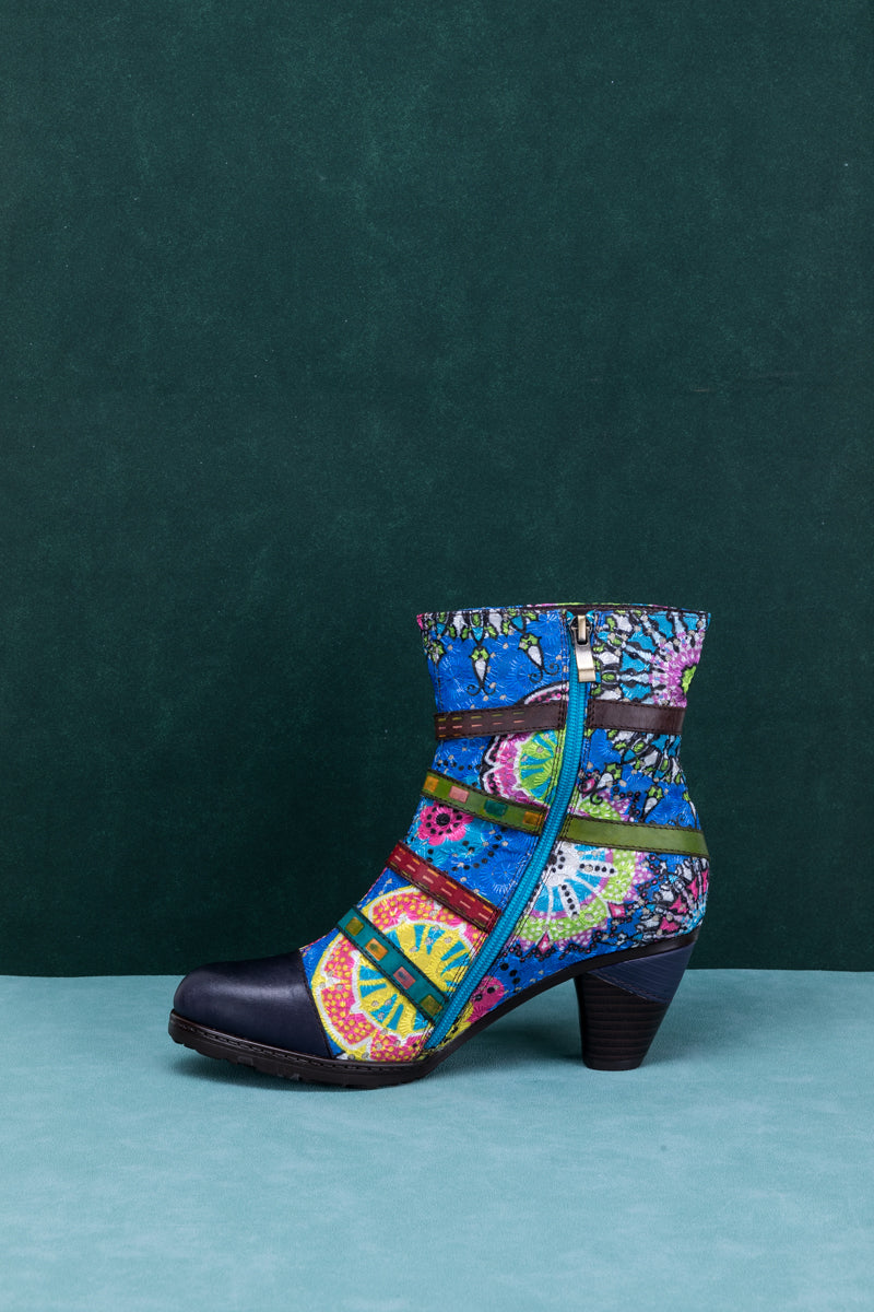 Soffia | Mandala Blue Firework Strap Accent Leather Boot