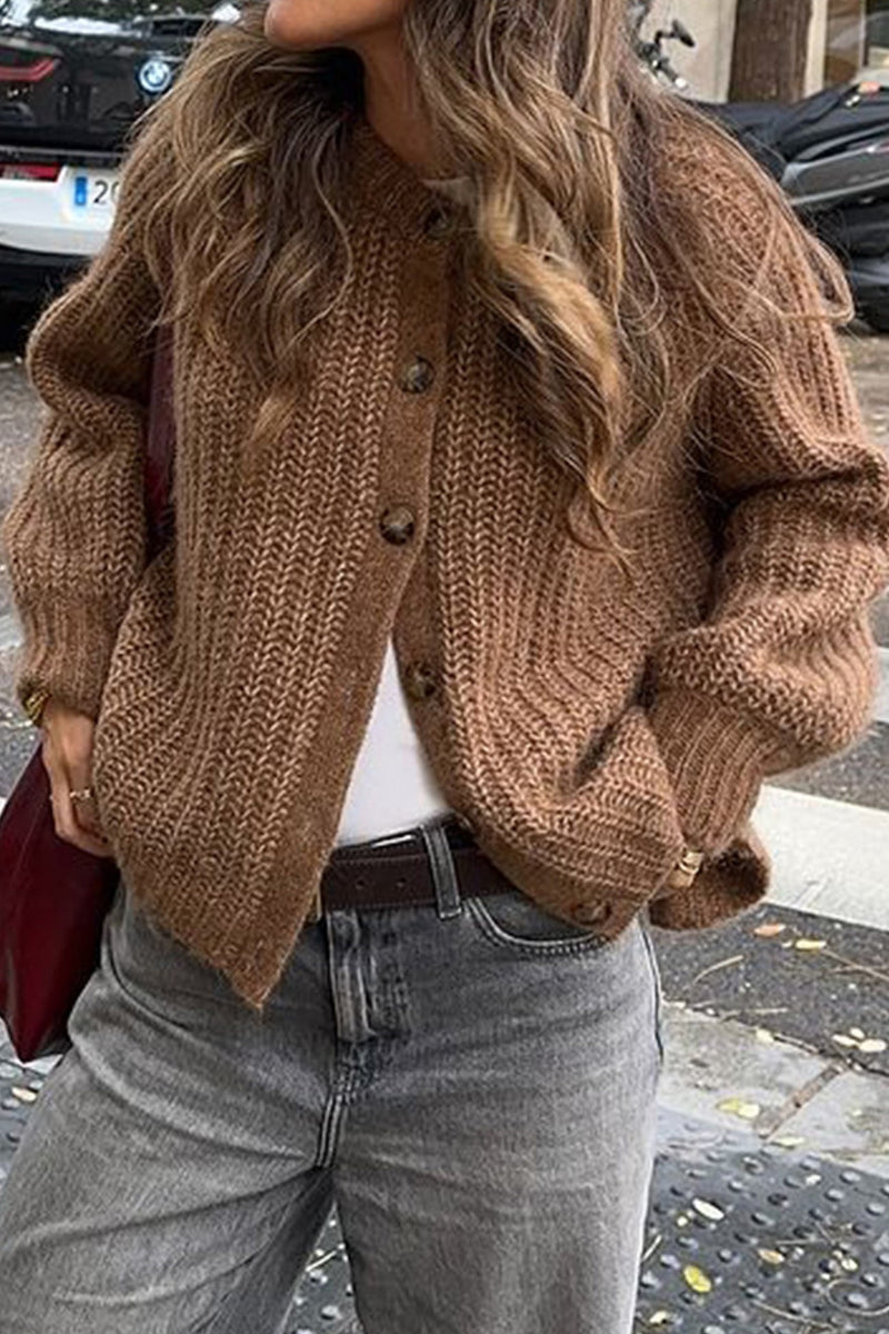 Color Lantern Sleeve Short Cardigan