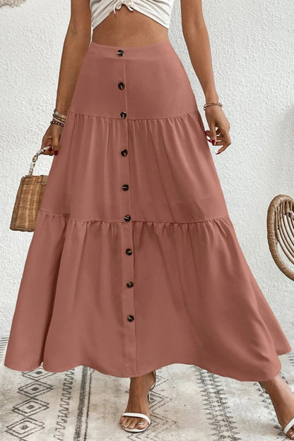 Single-breasted Color Tiered Maxi Skirt