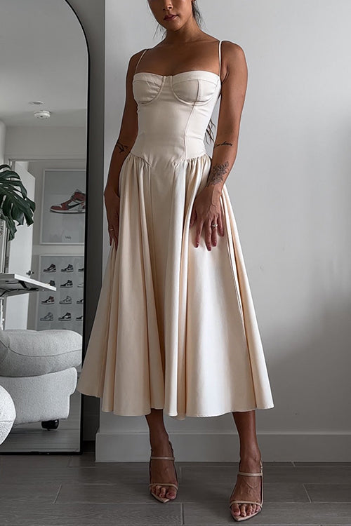 Spaghetti Strap Pocketed Corset Swing Midi Dress