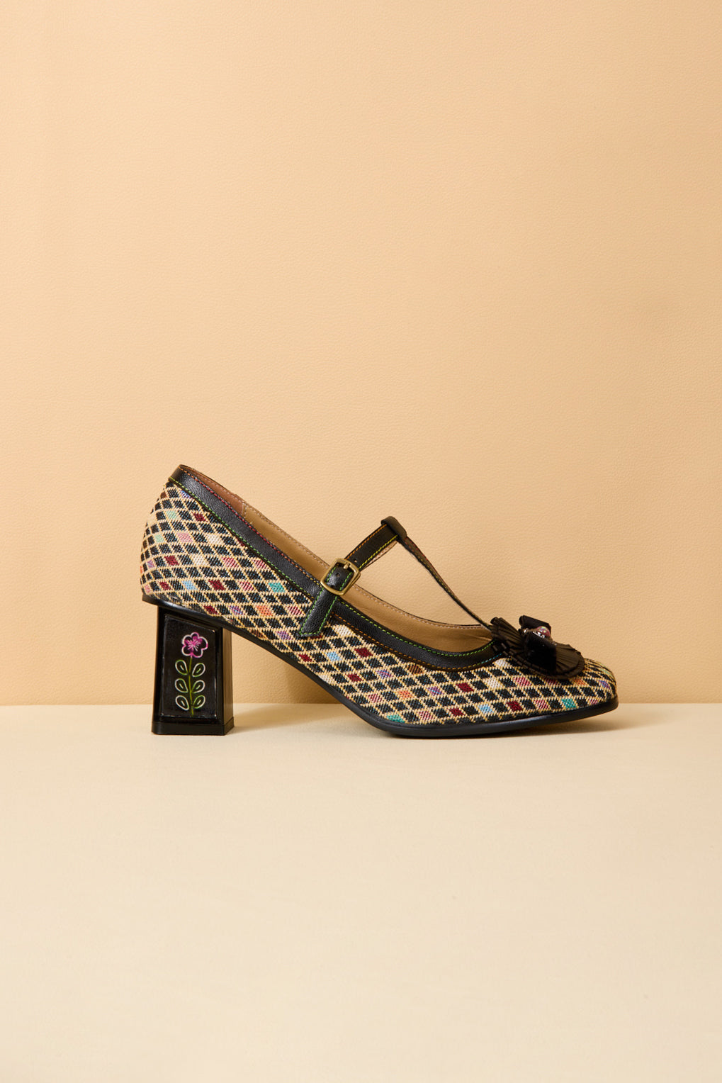 Soffia | Kaylum Diamond Print T-strap Pump