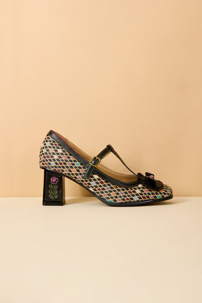 Soffia | Kaylum Diamond Print T-strap Pump
