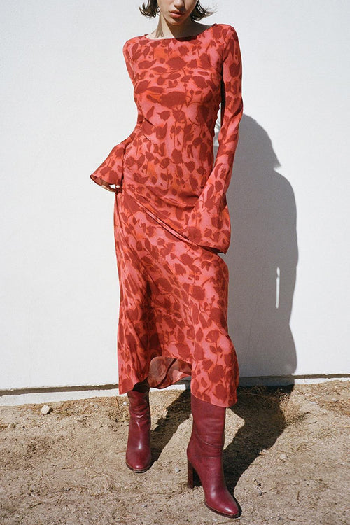 Bell Long Sleeves Print Maxi Dress