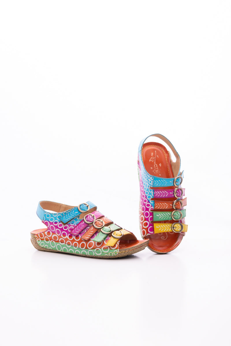 Soffia | Rainbow Strap Bubble Pattern Leather Sandal