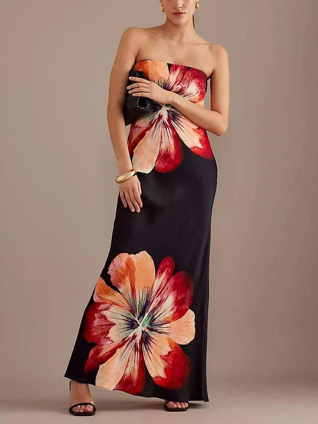 Fashionable Printed Tube Top Slim Fit Midi Dress