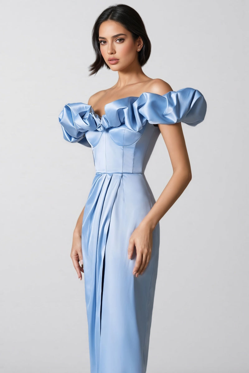 Ardend Off-shoulder Ruffle Split Maxi Dress