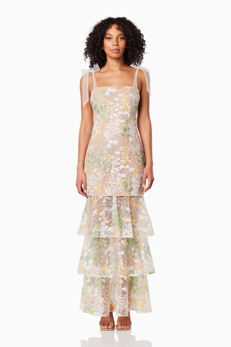 Embroidered Square Collar Sleeveless Top & Ruffle Skirt