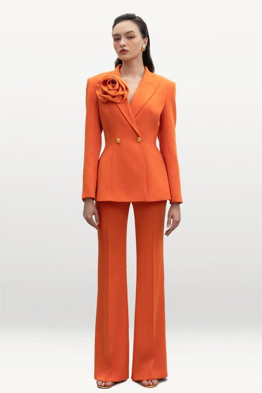 3d Blazer �?mid Waist Pants Set