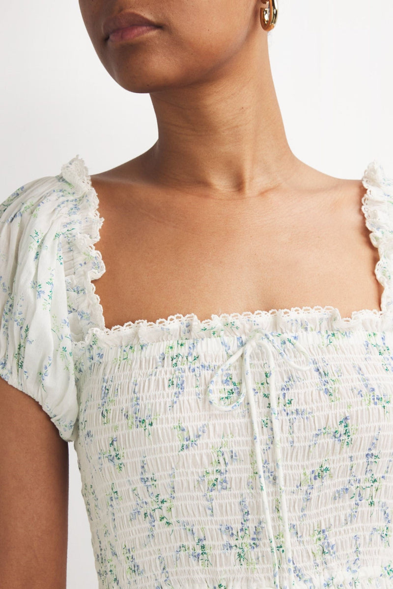 Smocking Puff Sleeve Midi Dress