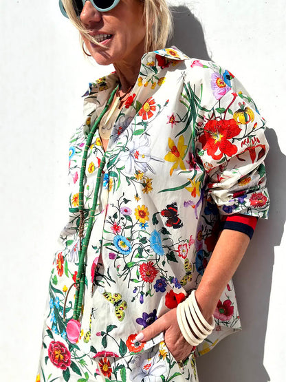 Unique Print Button Down Oversized Blouse