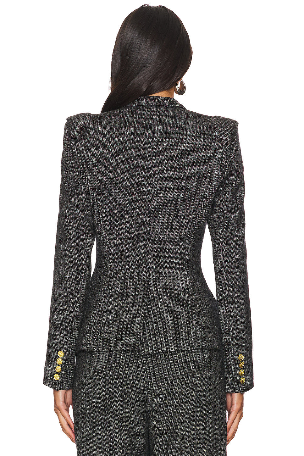 Metal Button Flapped Blazer & High Waist Pants Set