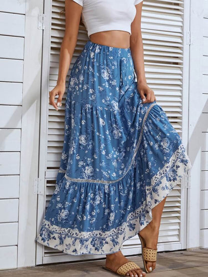 High Waist Eyelet Detail Skirt in Blue