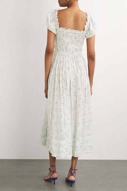 Smocking Puff Sleeve Midi Dress