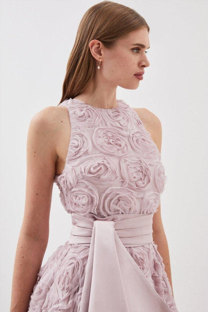 3d Sleeveless Midi Dress With Belt