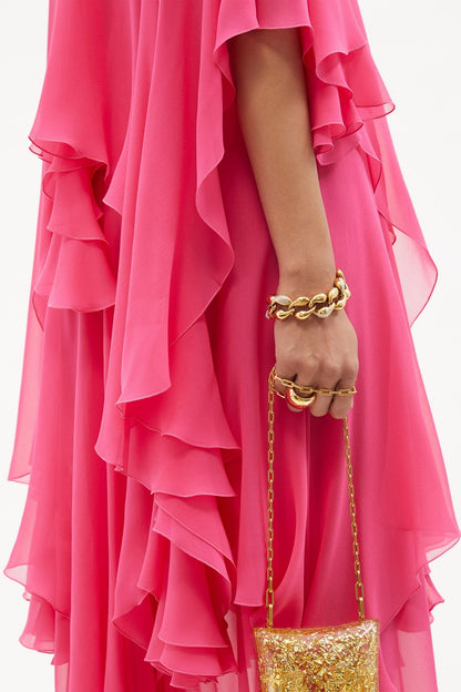 Stand Collar Ruffle Hem Maxi Dress