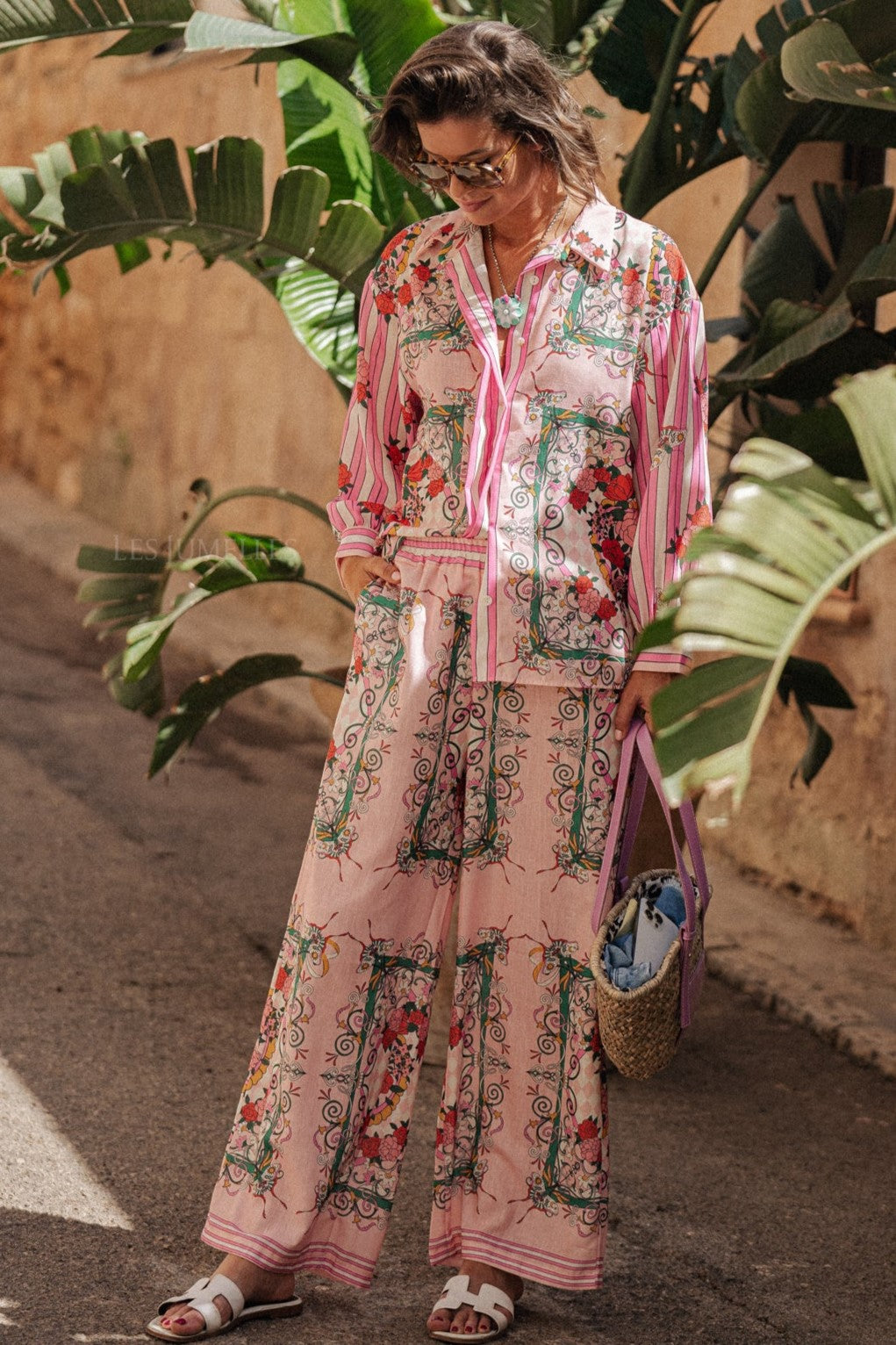 Bottom Long Sleeve Top ＆ Mid Waist Wide Leg Pants Set