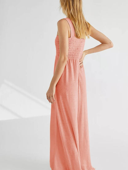 Smocked Pocketed Jumpsuit in Peach
