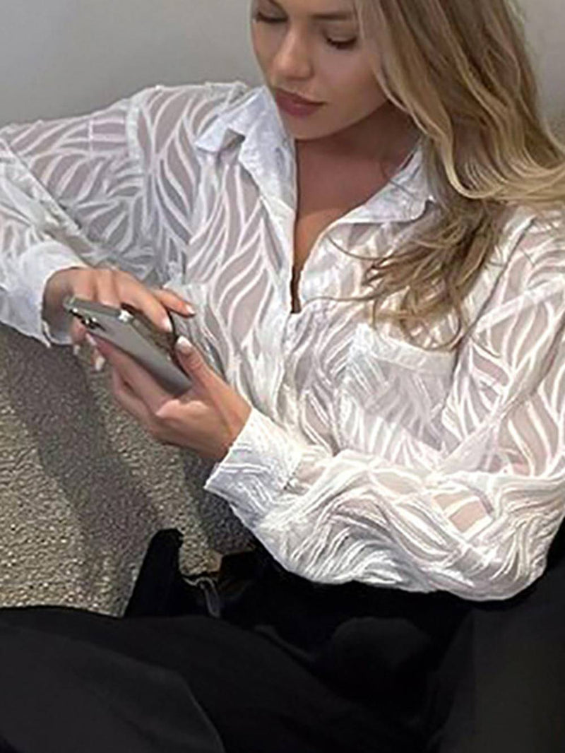 White Blouses Thin Lapel Long Sleeve Shirts